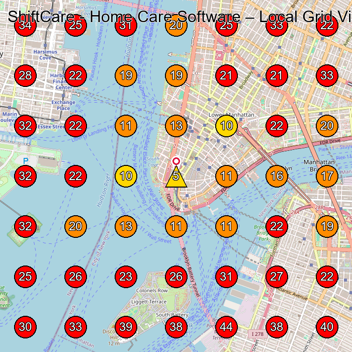 ShiftCare - Home Care Software GeoGrid visibility map for Home Health Care Service in New York
